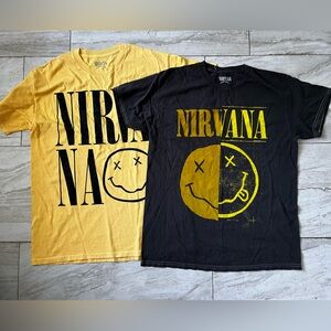 Bundle of 2 - NIRVANA Black & Yellow Short Sleeve Band Tees - Med